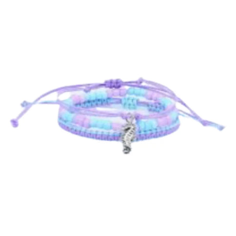 3 Strand Aqua & Purple Seahorse Bracelet Set - Beachin Surf