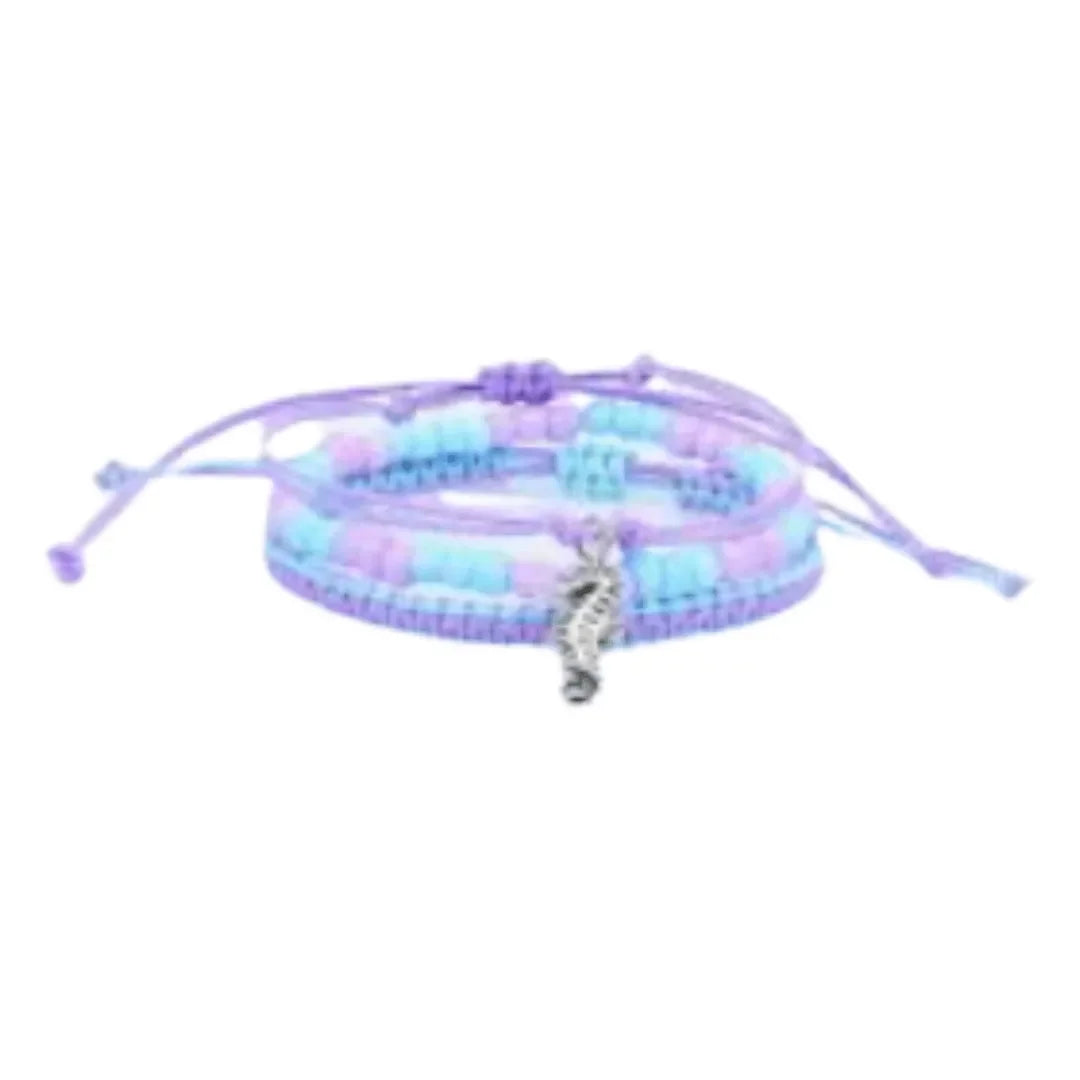 3 Strand Aqua & Purple Seahorse Bracelet Set