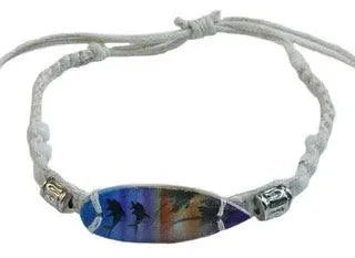 Surfboard White Plaited Cord Bracelet