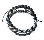 3 STRAND BLACK WHITE LEATHER W/BALLS BRACELET - Beachin Surf