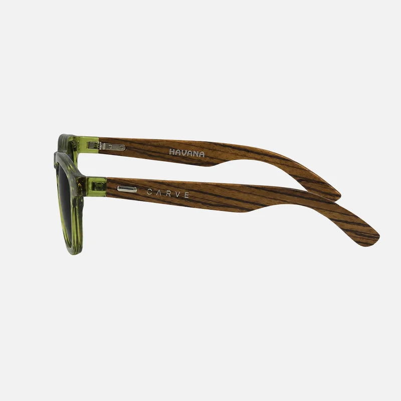 Havana - Crystal Green Frame with Wooden Temple Grey Polarized Lens