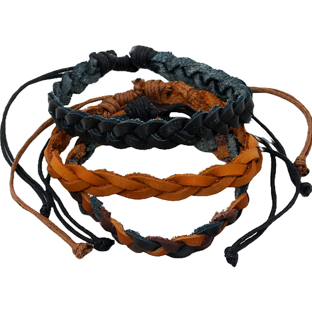 Set of 3 Natural Leather Bracelets