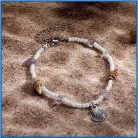 SEASHELL & SEED BEAD BRACELET W/ AMETHYST CHIPS