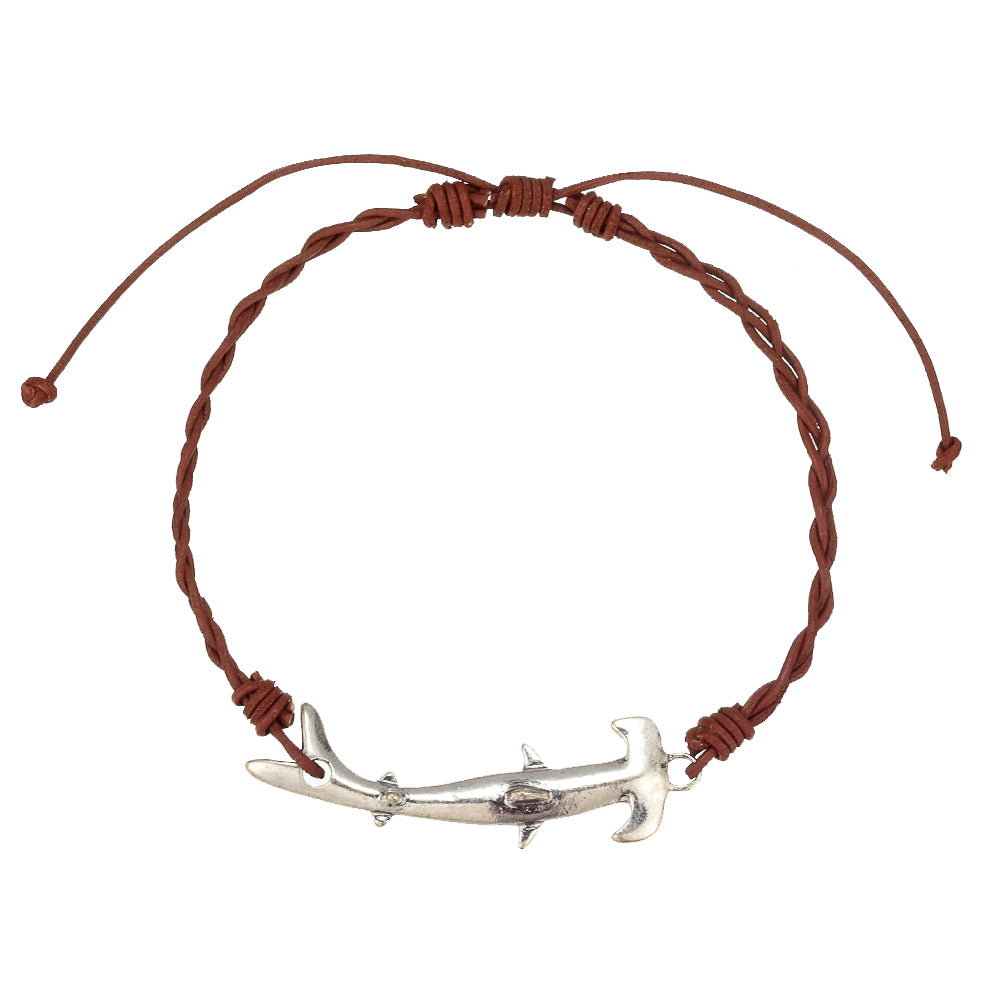 Brown Leather Bracelet w/ Hammerhead Shark