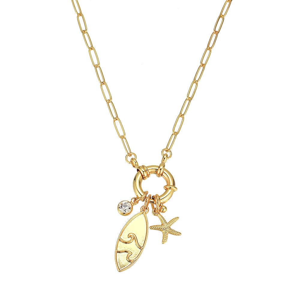 PAPERCLIP CHOKER W/ SURFBOARD, STARFISH, GEM