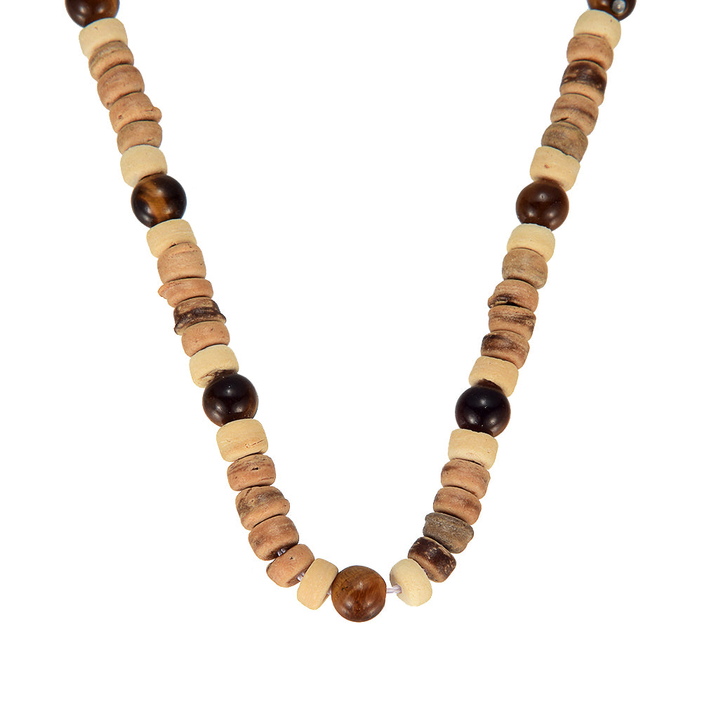 COCONUT AND TIGER EYE BEAD CHOKER