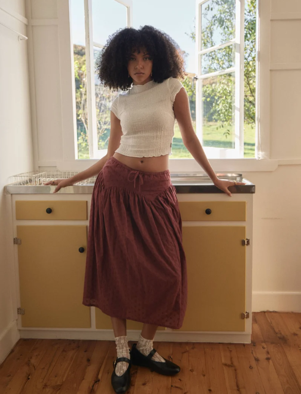 Marlow - Anglaise Midi Skirt - Ruby Anglaise