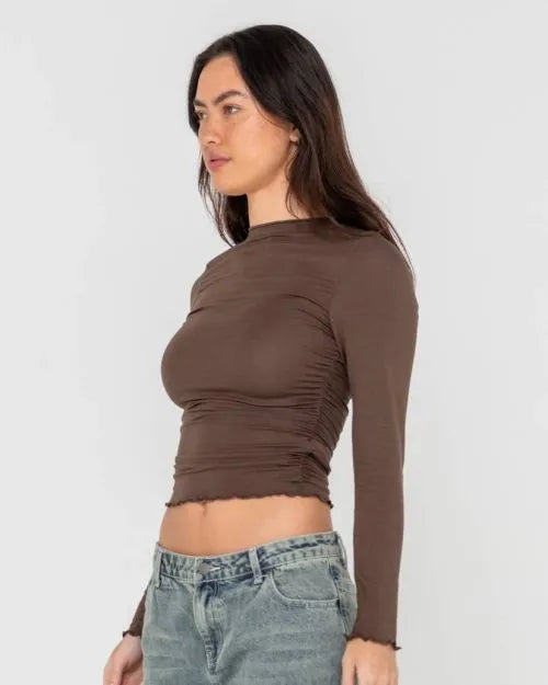 Plain Jane Ruched Long Sleeve Top