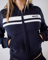 Retro Lines Zip Through Hooded Fleece
