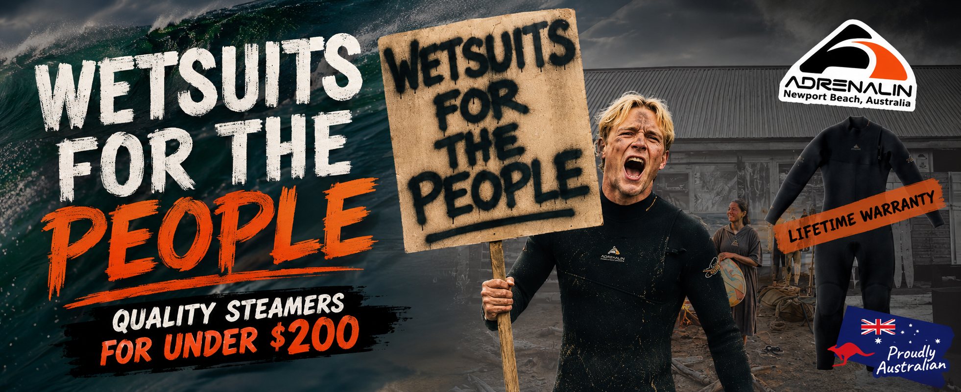Adrenalin — wetsuits for the people. Quality steamers for under $200.