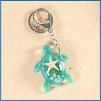 AQUA RESIN GLITTER & SHELL TURTLE KEYRING - Beachin Surf