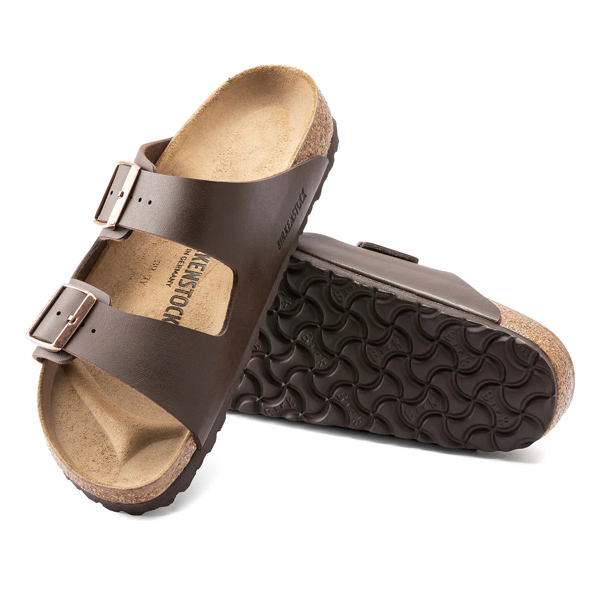 Birkenstock Arizona Birko-Flor in Dark Brown, cork sole - Beachin Surf Toukley