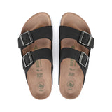 Birkenstock Arizona Vegan Birkibuc in Black, top down footbed - Beachin Surf Toukley