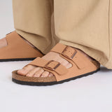 Birkenstock Arizona Vegan Birkibuc in Pecan worn on foot, second view - Beachin Surf Toukley