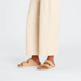 Birkenstock Arizona Birko-Flor in New Beige worn on foot - Beachin Surf Toukley