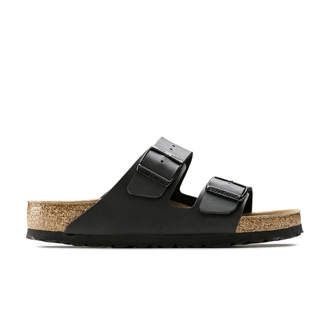Birkenstock Arizona Soft Footbed Birko-Flor in Black, side profile - Beachin Surf Toukley