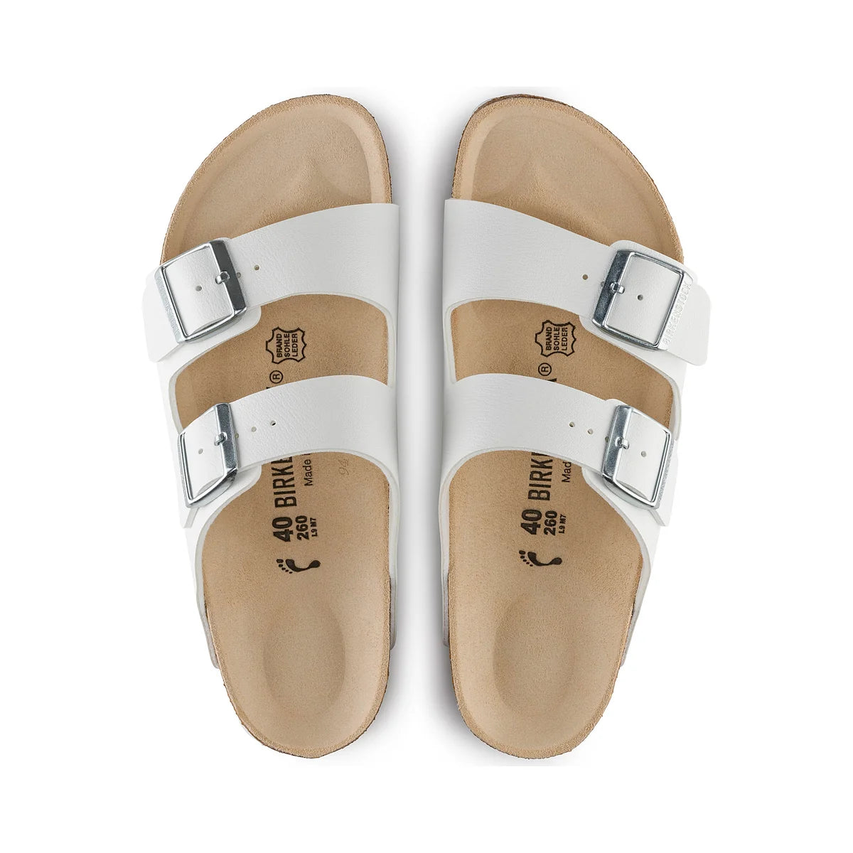 Birkenstock Arizona Birko-Flor in White, top down footbed - Beachin Surf Toukley