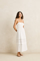 Broderie Lace Gathered Midi Dress