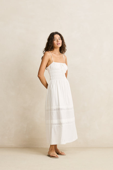 Broderie Lace Gathered Midi Dress