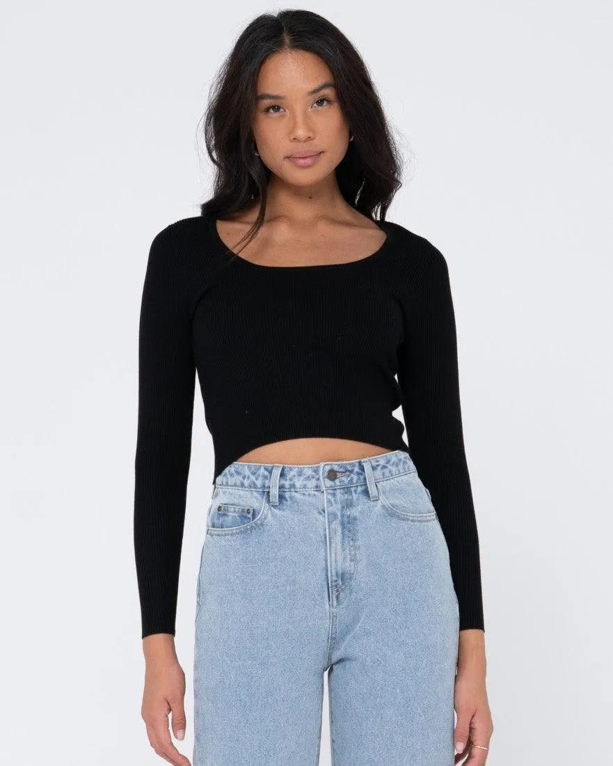 Charis Low Neckline Long Sleeve Knit Top - Beachin Surf