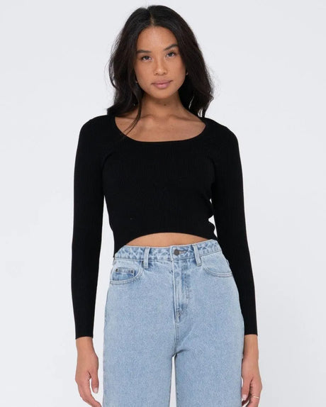 Charis Low Neckline Long Sleeve Knit Top - Beachin Surf