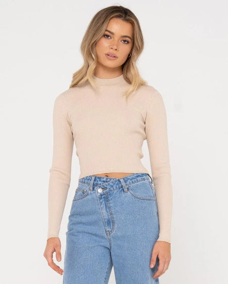 Charis Mock Neck Long Sleeve Knit Top - Beachin Surf