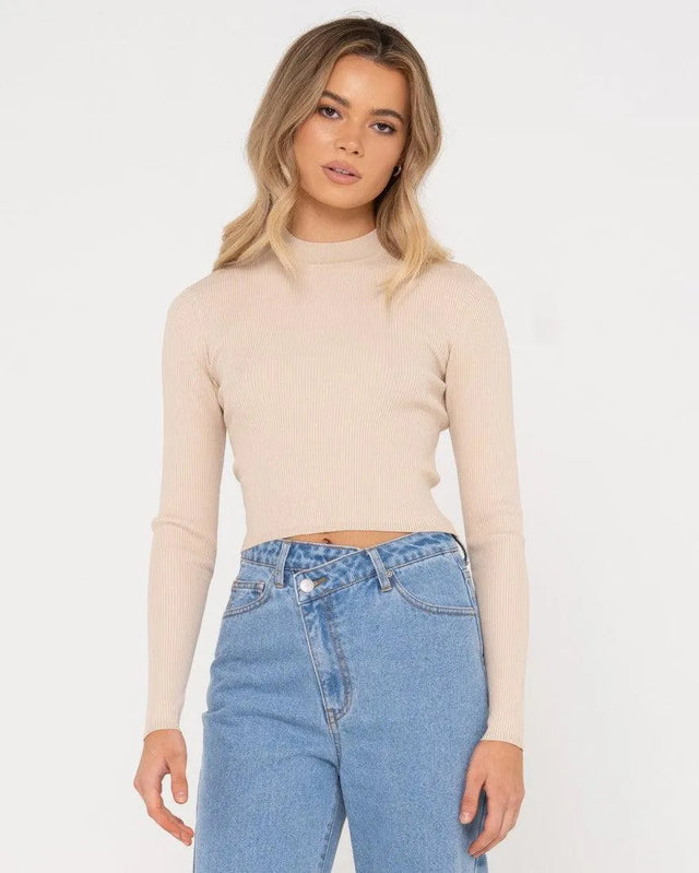 Charis Mock Neck Long Sleeve Knit Top - Beachin Surf
