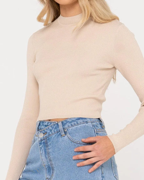 Charis Mock Neck Long Sleeve Knit Top - Beachin Surf