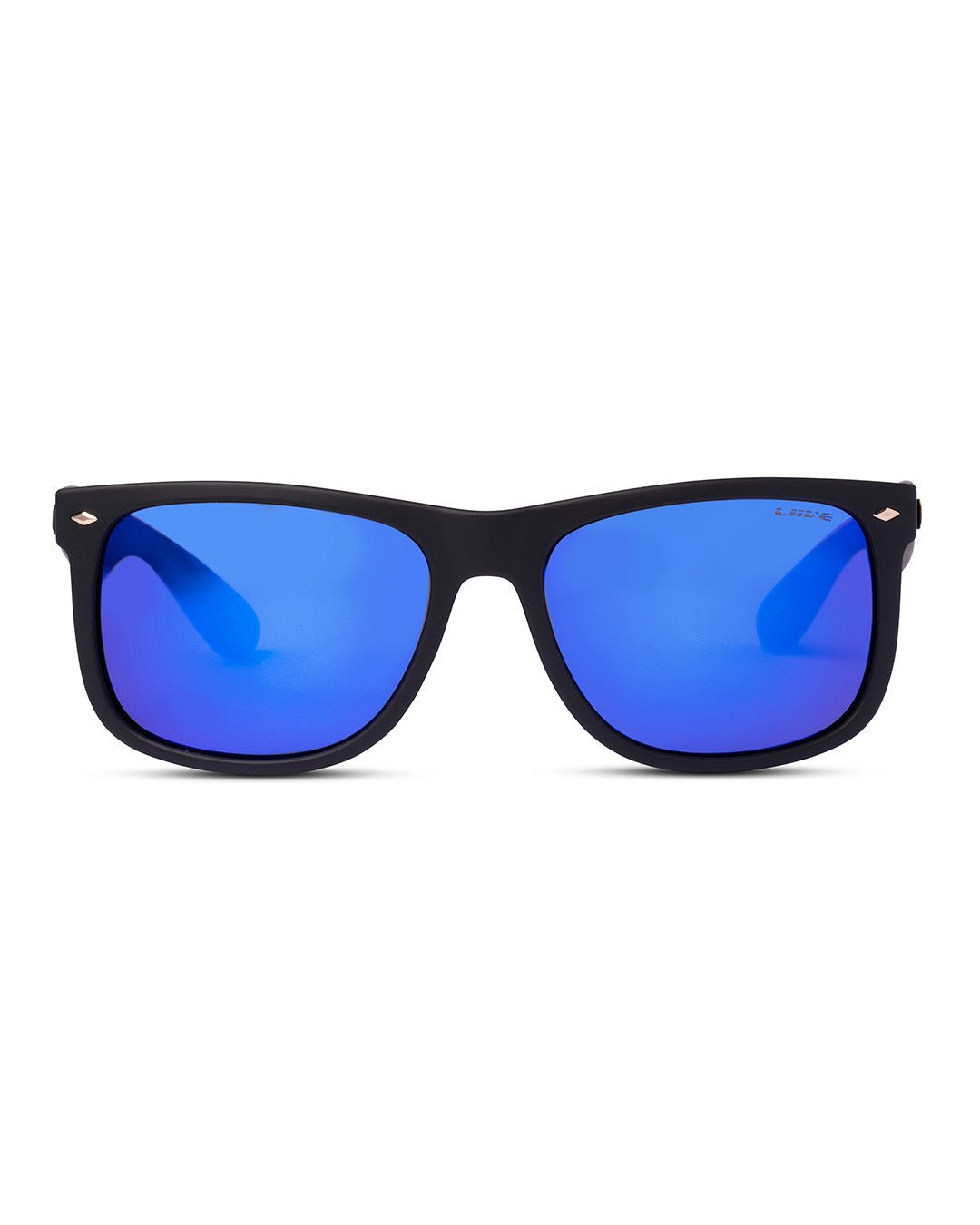 Liive El Capitan Blue Mirror Polarised Matt Black sunglasses front view - Beachin Surf