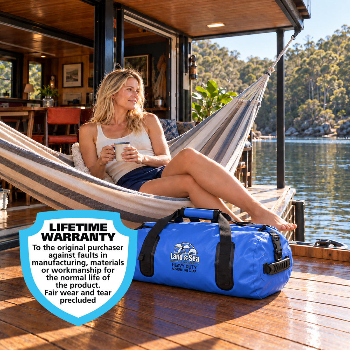 Land & Sea 45L Heavy Duty Roll Dry Bag Blue - Hammock Lifestyle