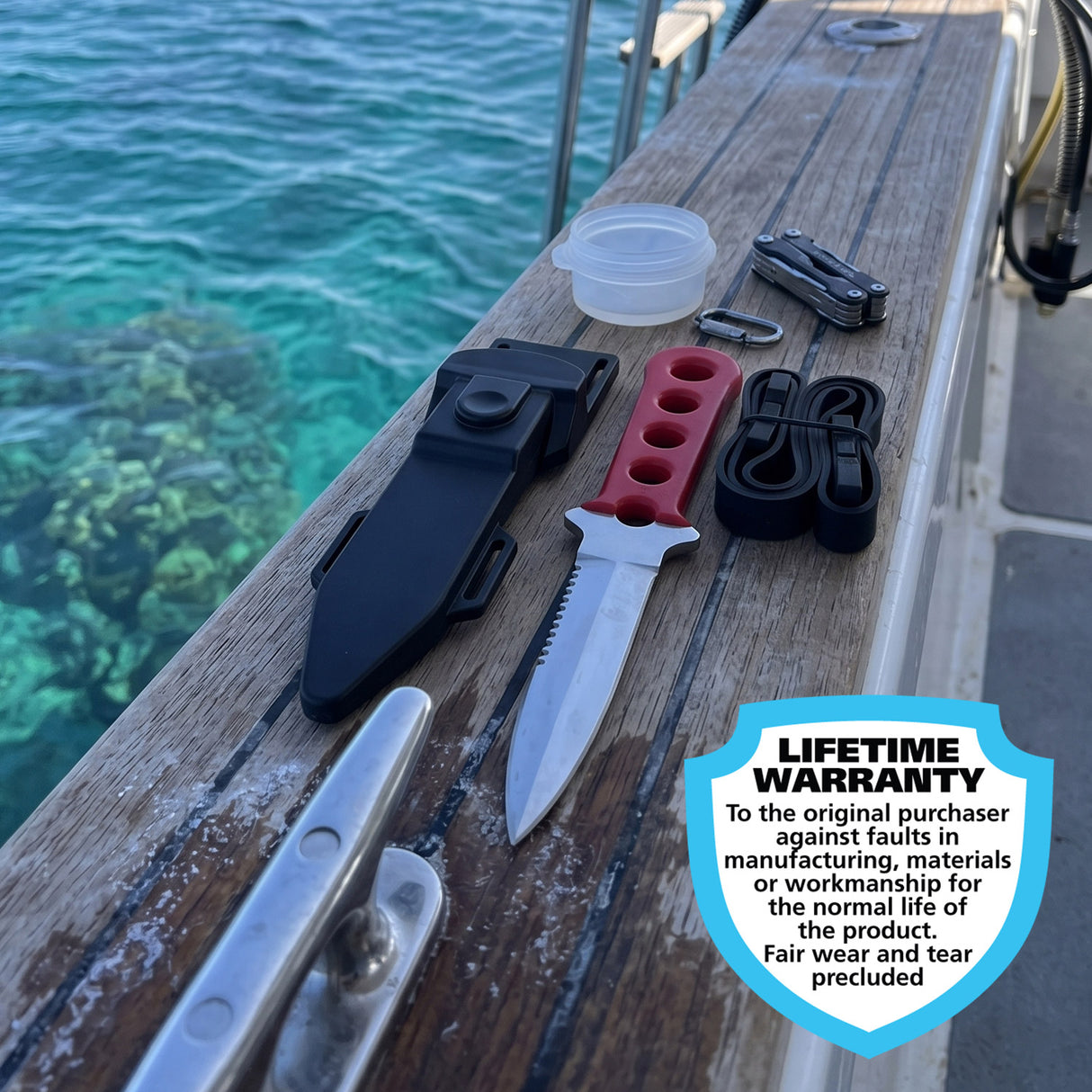 Land & Sea Fancy Dive Knife Red Handle - Lifestyle