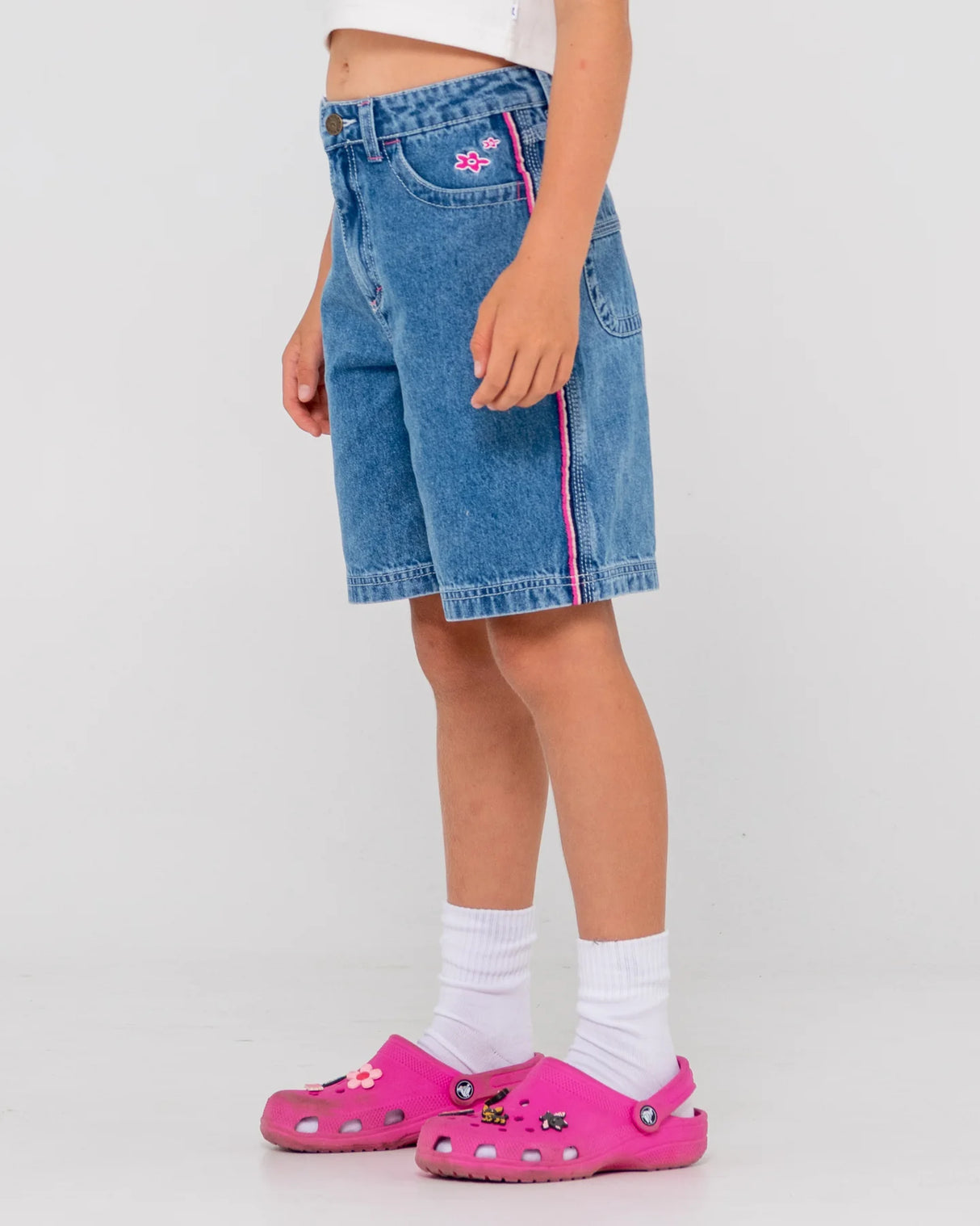 Flip Girl Low Rise Wide Leg Denim Jort - Beachin Surf