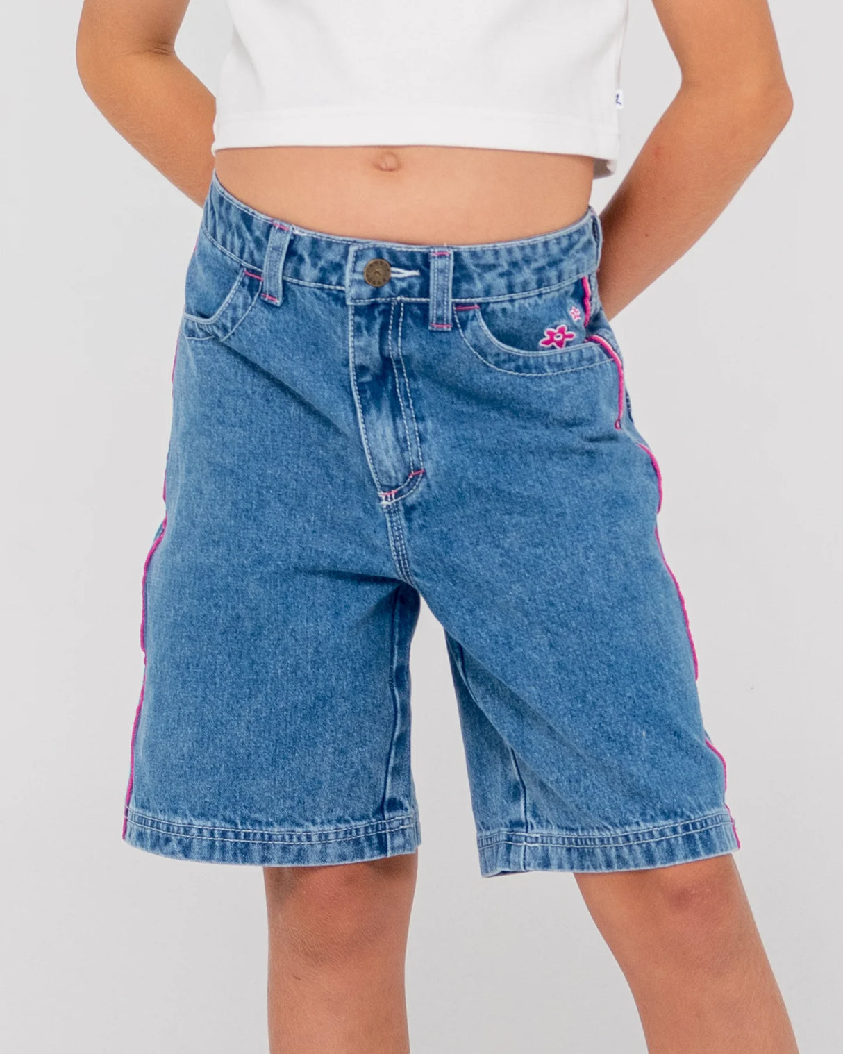 Flip Girl Low Rise Wide Leg Denim Jort - Beachin Surf