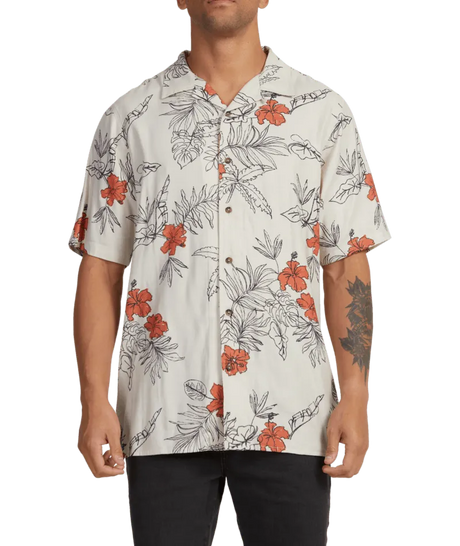 Hand Drawn Short Sleeve Shirt Woven Shirt - Beachin Surf