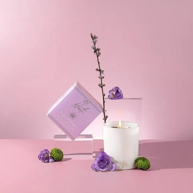 Hunti' | Crystal Infused Candle Of Tranquility | Camellia + Lotus Blos- Som - Beachin Surf