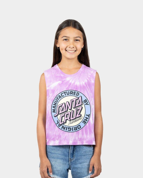 Mfg Dot Front Santa Cruz Girls Cropped Muscle T-Shirt - Beachin Surf
