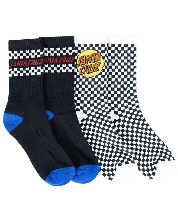 Multi Check Santa Cruz Boys Crew Socks (2 Pack) - Beachin Surf
