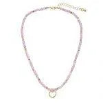 Pink Jade Pendant W/ Gold Sparkly Heart - Beachin Surf