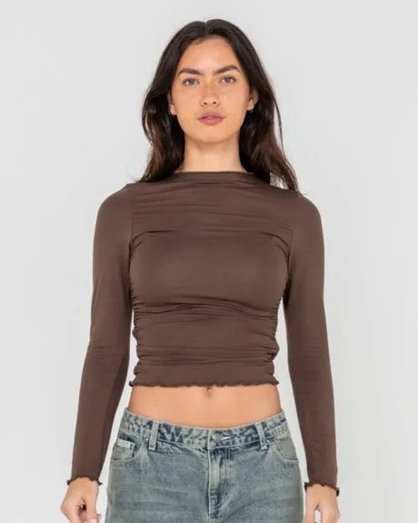 Plain Jane Ruched Long Sleeve Top - Beachin Surf