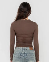 Plain Jane Ruched Long Sleeve Top - Beachin Surf