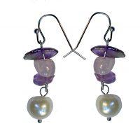 ROSE QUARTZ & AMETHYST CHIP EARRING W/ PEARL | CLASSIC 77 | Beachin Surf