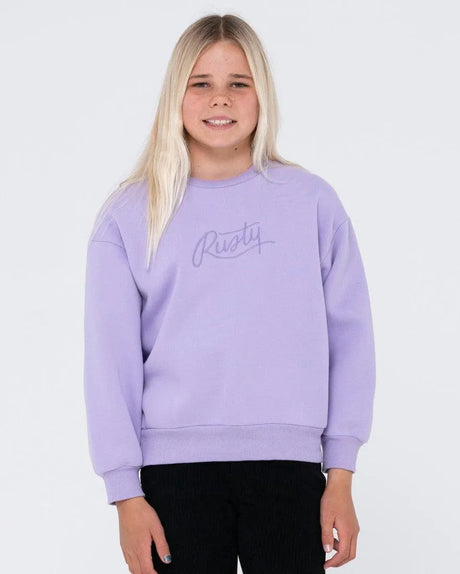 Rusty Script Oversize Crew Fleece Girls - Beachin Surf
