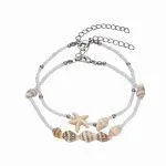 Set Of 2 Seed Bead & Seashell Anklets - Beachin Surf
