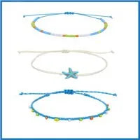 SET OF 3 AQUA SEED BEAD BRACELET SET W/ STARFISH - Beachin Surf