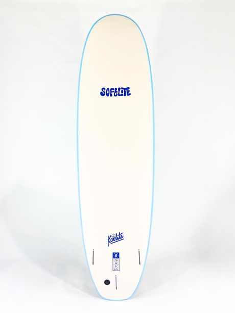 Softlite Koolite softboard in Sky Blue, white slick bottom