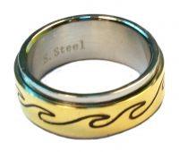 Stainless Steel/Gold Finish Spinning Wave Ring - Beachin Surf