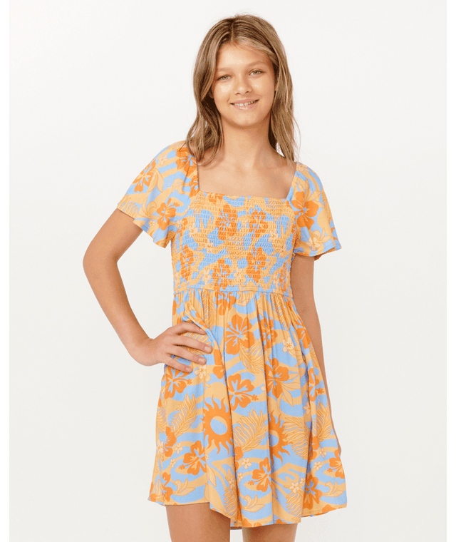 SUN SOL SHIRRED DRESS - GIRL - Beachin Surf