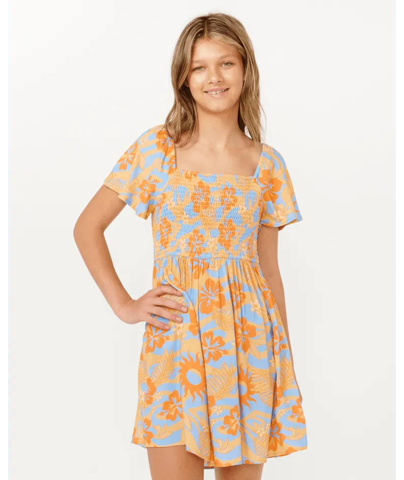 Sun Sol Shirred Dress- Girl - Beachin Surf