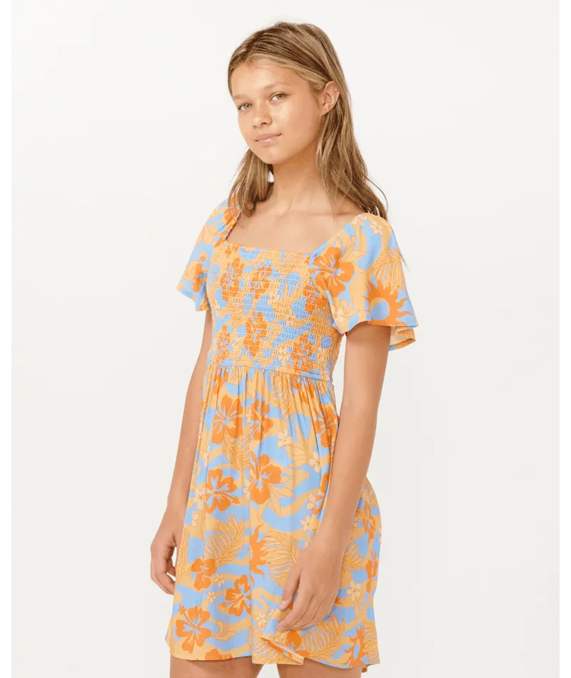 Sun Sol Shirred Dress- Girl - Beachin Surf