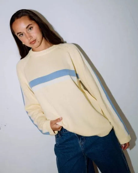 White Lines Long Sleeve Crew Neck Knit - Beachin Surf